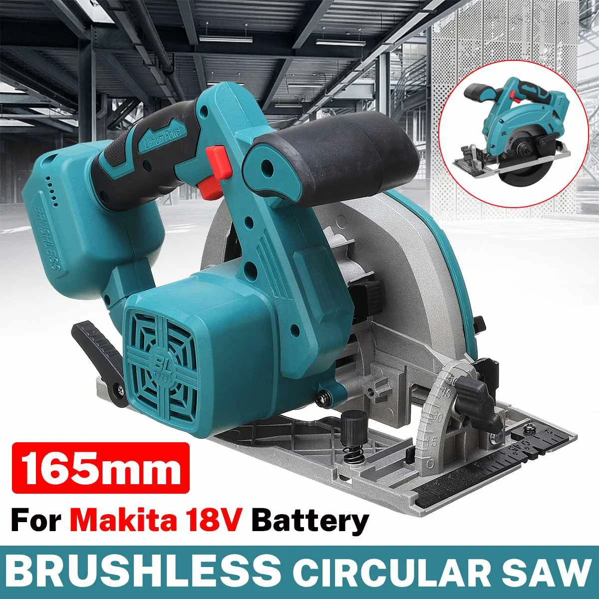 

Brushless Cordless Electric Circular Saw 165mm Saw Blade Adjustable Angle Cutting Woodworking for Makita 18V Battery