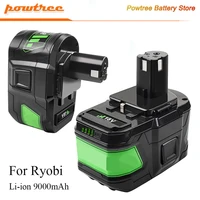 powtree 9000mah 18v li ion cordless tool battery for ryobi p108 p107 p105 p104 p103 p102 for ryobi rechargeable battery 18 v