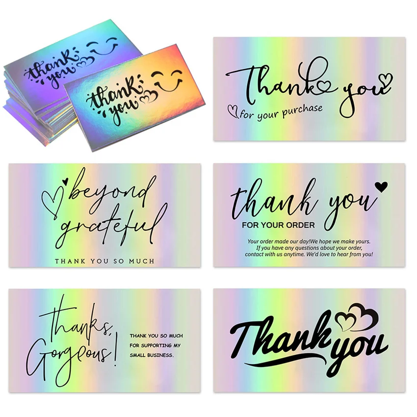 

Rainbow 50pcs Laser Thank You Cards 9*5cm Small Business Decor Card for Wedding,Baby Shower,Birthday Gift, Flower Shop note card