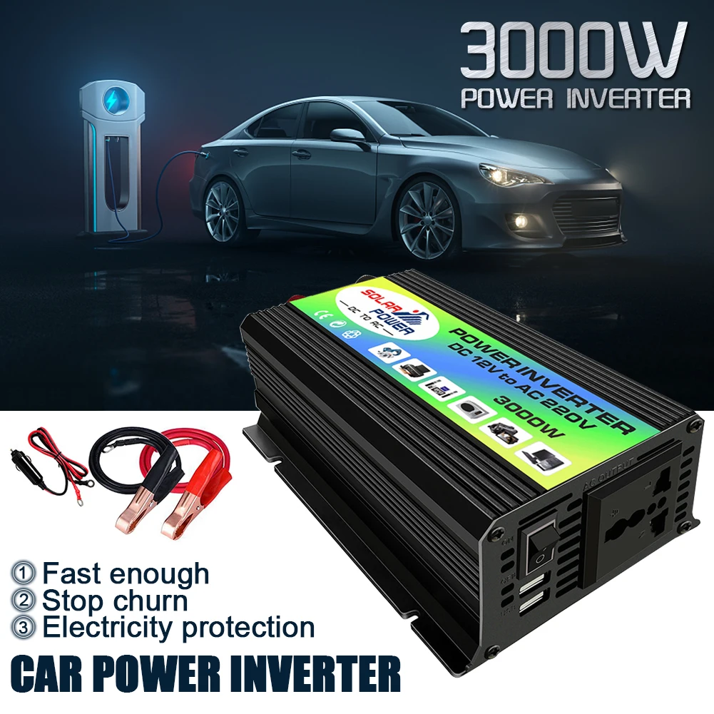 

Автомобильный преобразователь напряжения, 3000 Вт, 12 В постоянного тока в 110/220 В переменного тока, два USB-порта