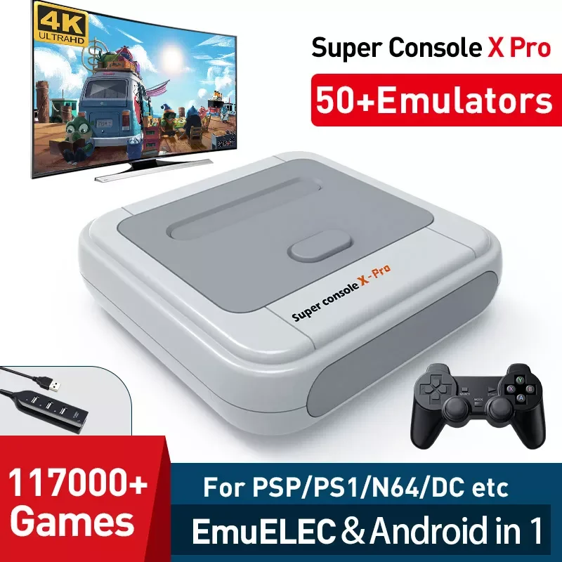 

Video Game Console Super Console X PRO TV /Game Box With 117000+Games For PS1/PSP/N64/NES/DC 4K HD Output 2 Controllers