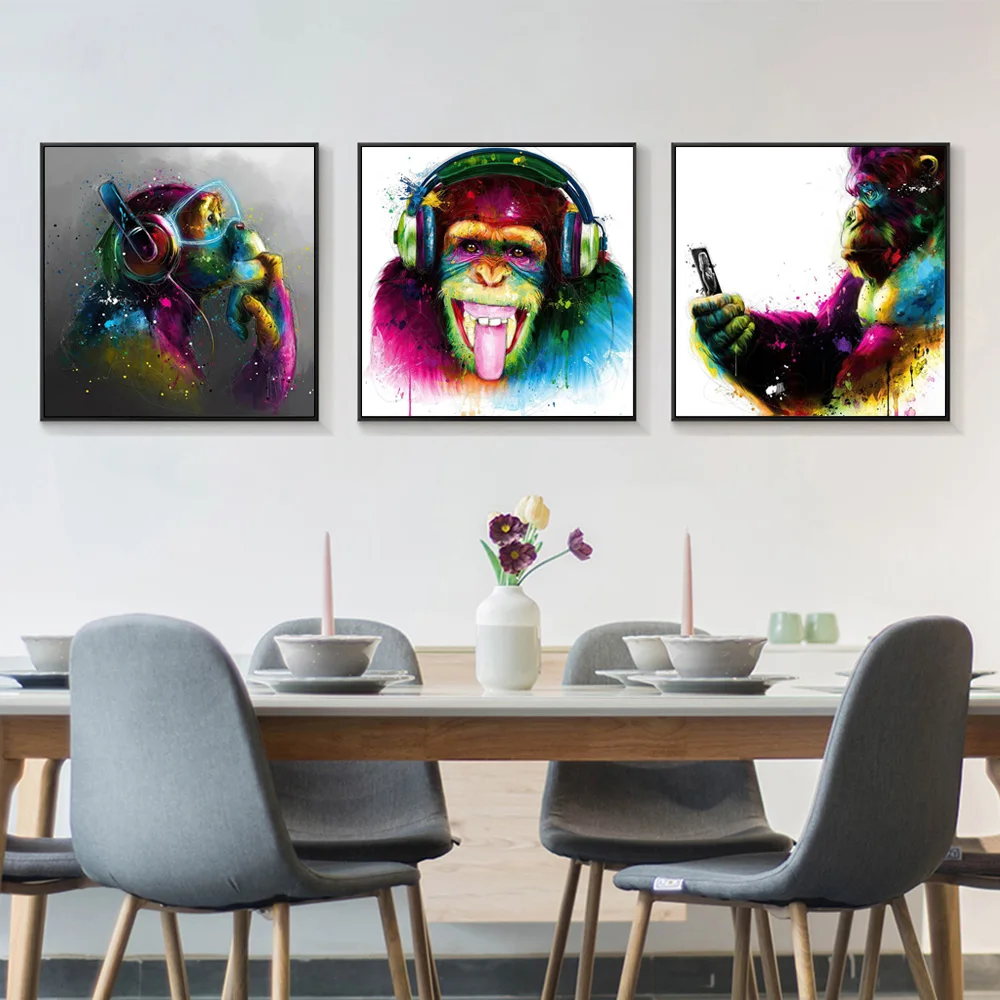 

Abstract Watercolour Funny Monkey Posters And Prints Animal Gorilla Play Phone Canvas Wall Art Painting For Living Room Cuadros