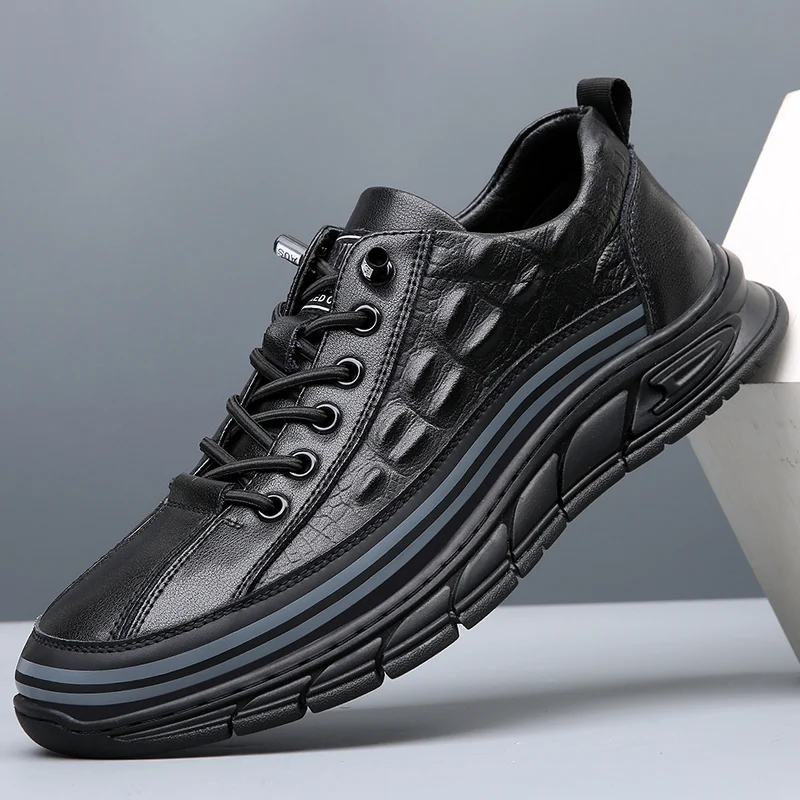 

Luxury Design Men Casual Shoes Genuine Leather Thick Sole Men Sneakers Brand Crocodile Pattern Lace-up Walking Shoes Tenis Sport