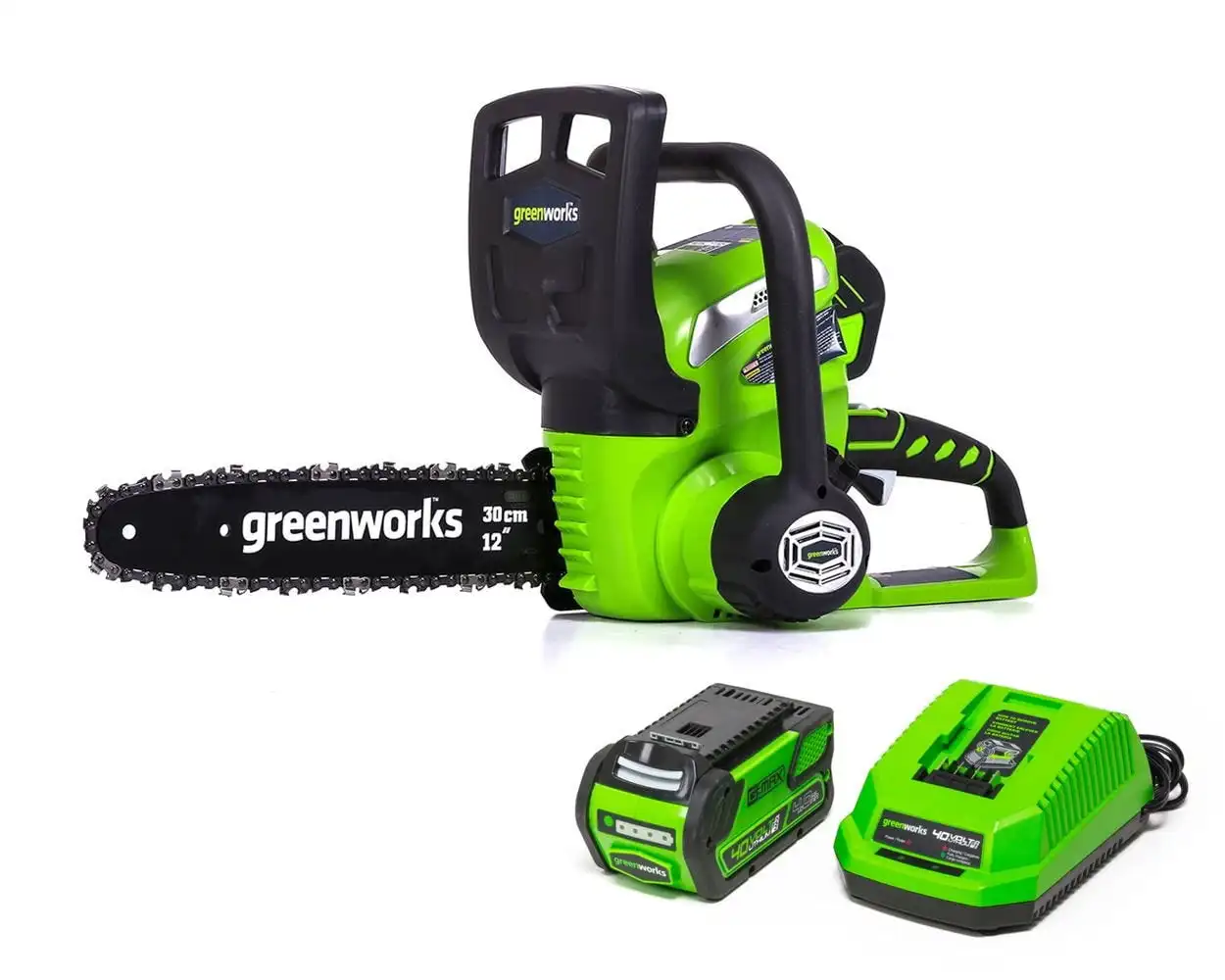 

Greenworks 40V 12" Cordless Chainsaw with 2.0 Ah Battery & Charger, 20262