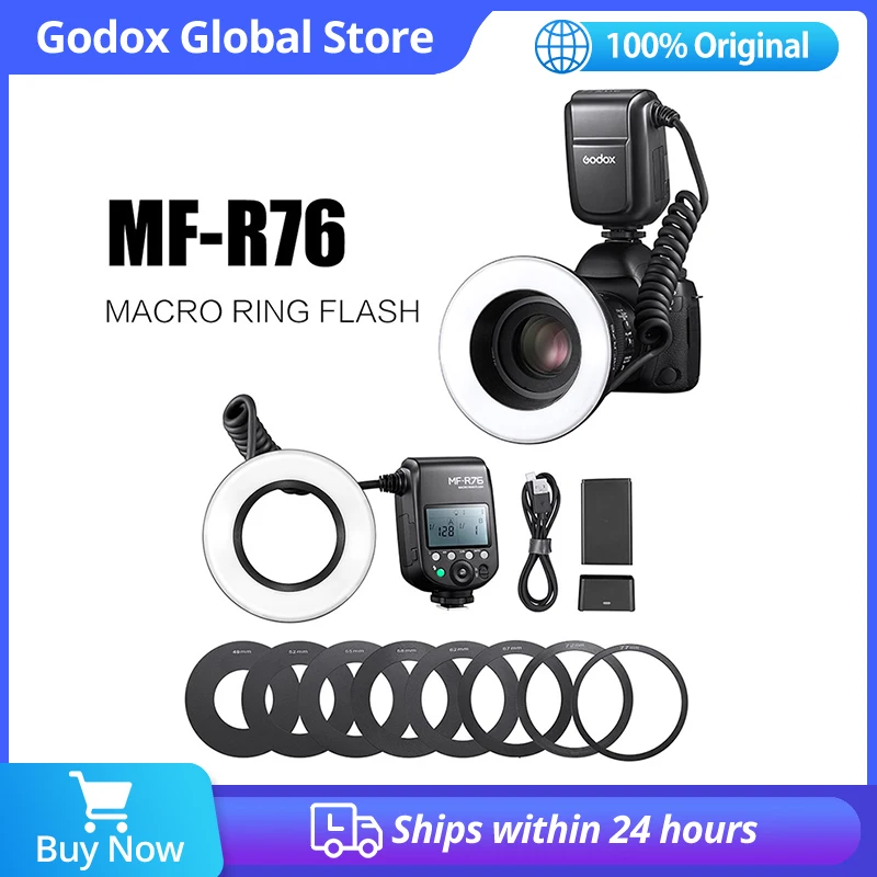 Фото Godox MF-R76 RING76 5000K Макро светодиодный кольцевой светильник Speedlite для Sony Canon Nikon Camera 5D 6D 7D 60D 70D 80D D850 A7MIV №1