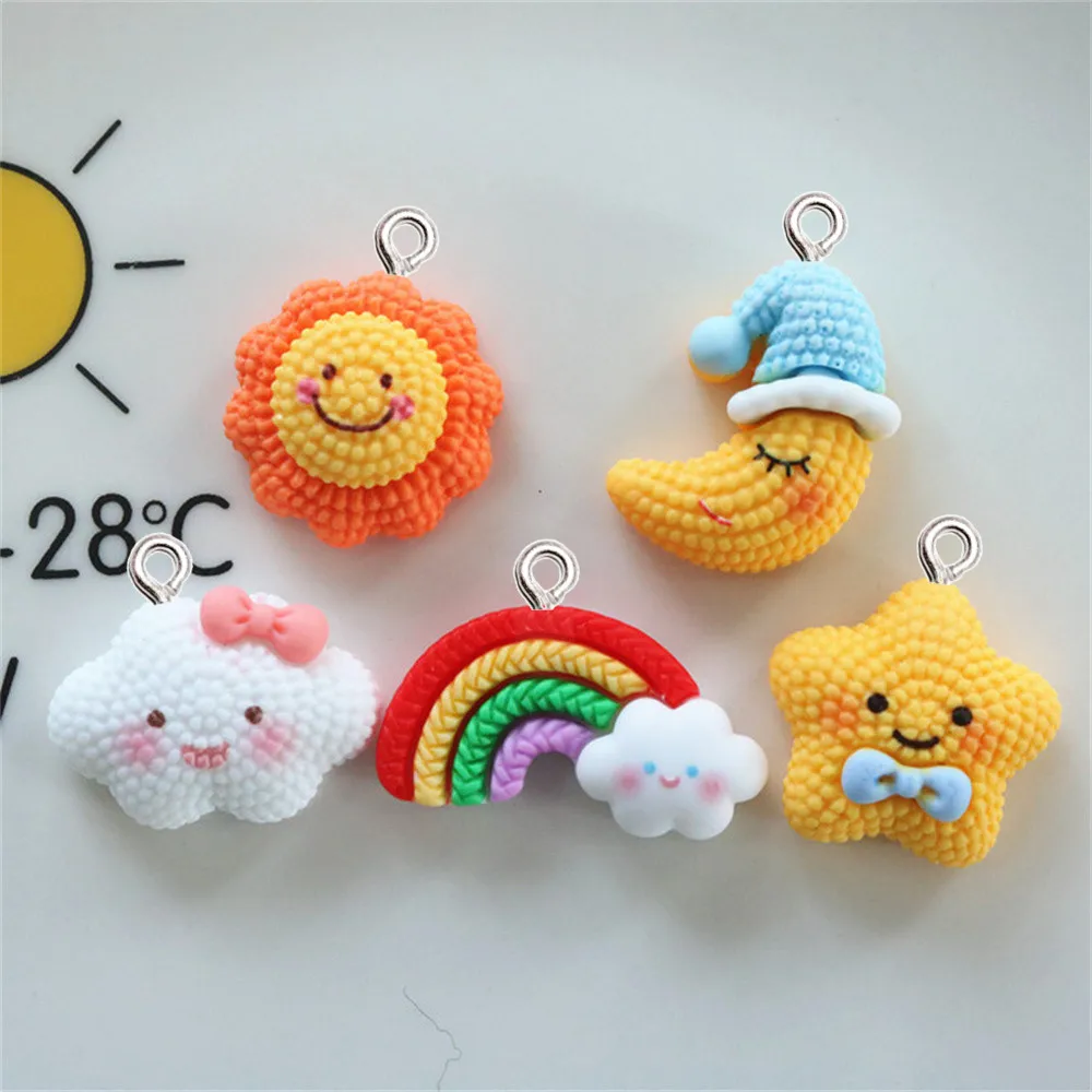 

10Pcs Cute Cartoon Resin Charms Sun Star Moon Cloud Rainbow Pendant Fashion Jewelry Making Accessory DIY Earring Key Chain Decor
