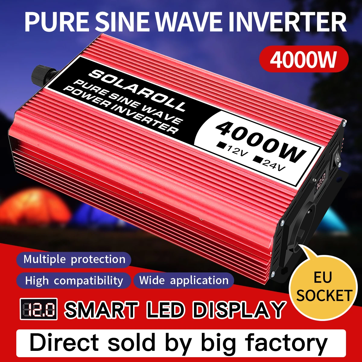 2600W/3000W/4000W/5000W/6000W Pure Sine Wave Inverter LCD display DC 12V 24V to AC 220V Transformer Convert EU socket 2600W/3000W/4000W/5000W/6000W Pure Sine Wave Inverter LCD display DC 12V 24V to AC 220V Transformer Convert EU socket