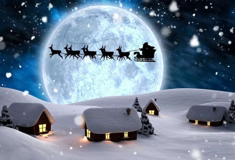 

seamless photo background christmas moon reindeer sleigh cottage snow pine tree photography backdrops quality vinyl