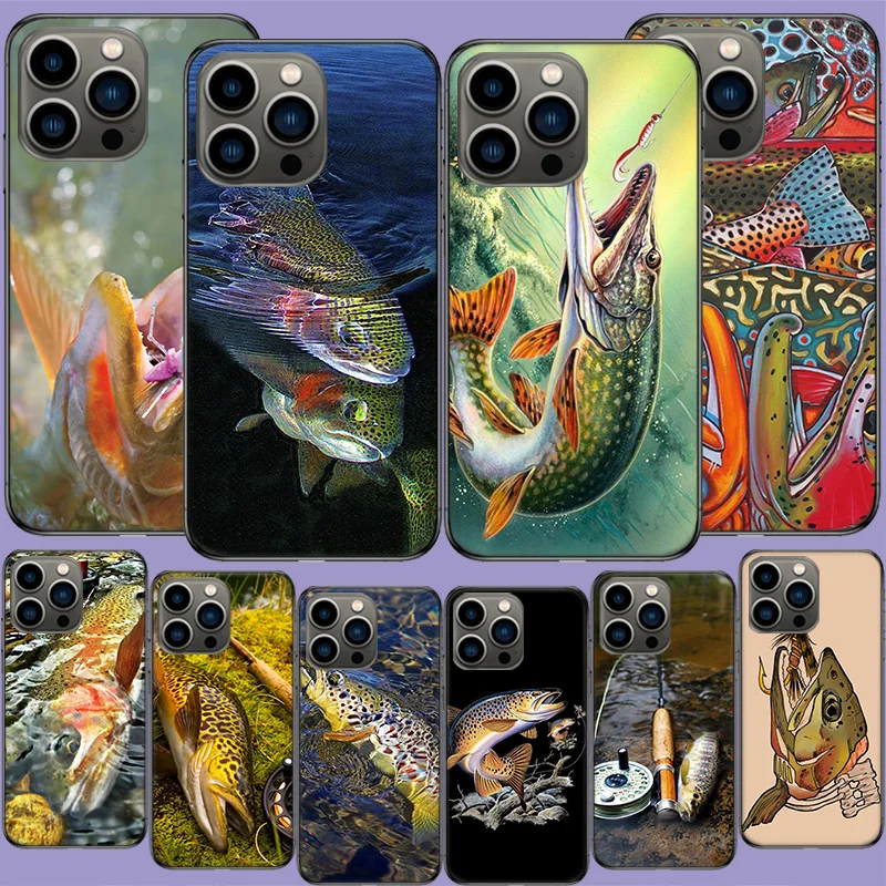 

Brown Trout Fly Fishing Phone Case For Iphone 14 13 Pro Max 12 Mini 11 Pro XR X XS Max 6 6S 7 8 Plus 5 SE 2020 Cover Cute Fundas