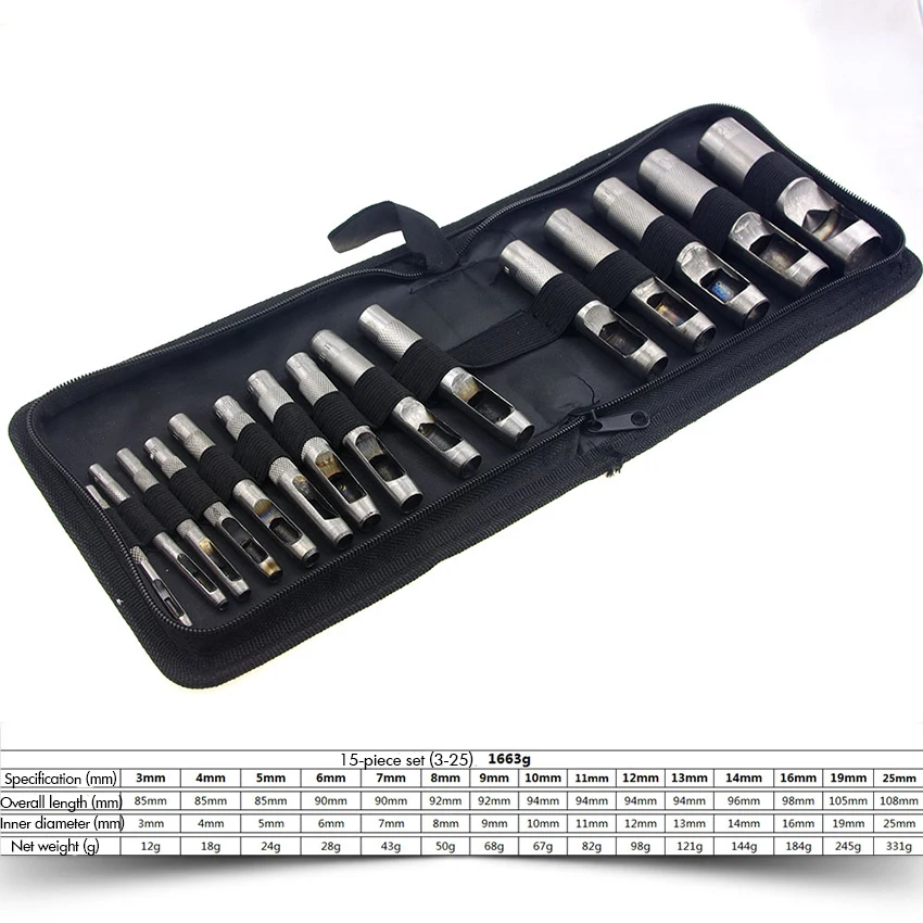 

15PCS/Set 3mm-25mm Leather Craft Hole Punch Round Hollow Punch Cutter Tool for Leather Watch Bands Belts Canvas Paper Plastic