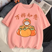 100 cotton t shirts 2022 summer harajuku y2k tees clothes loose anime kawaii persimmon print short sleeved t shirt women tops