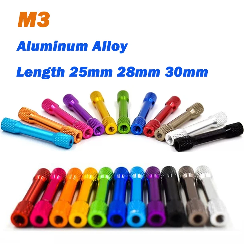

1 шт. M3 из анодированного алюминиевого сплава, двусторонняя стойка для FPV с накаткой, длина проставки 25 мм, 28 мм, 30 мм, алюминиевый стержень