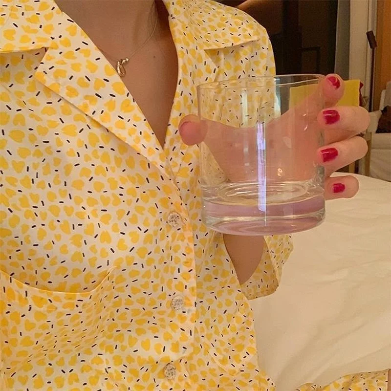 Qweek Women Clothing Sets Summer Plus Size Pajamas Summer Night Home Suit Floral Pyjamas Korean Style Pijamas Sleepwear Cute