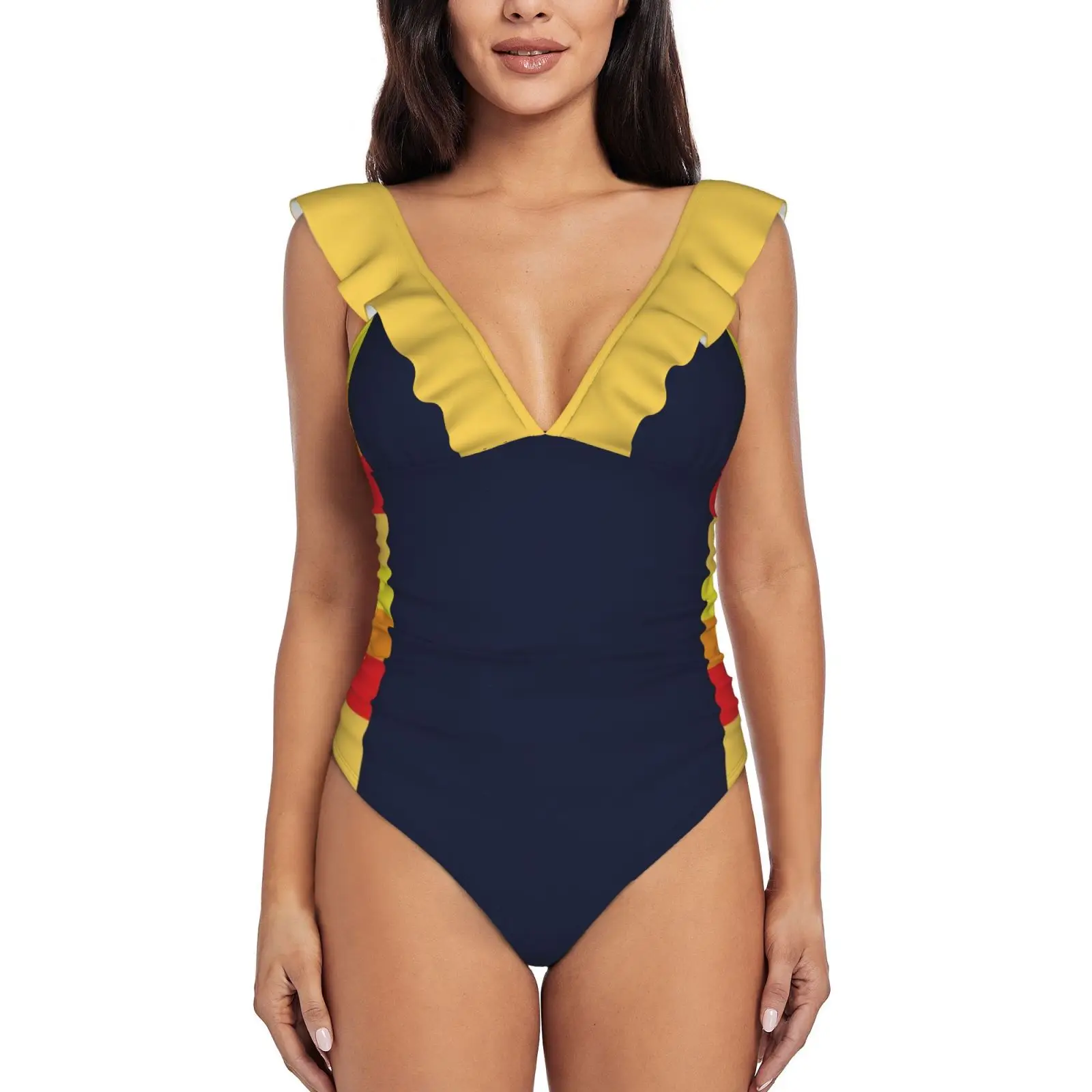 

New Houston Throwback-Texas Champ Jersey Flag Women Ruffle One Piece Swimsuit Sexy Bodysuit Monokini Swimwear Bathing Suit