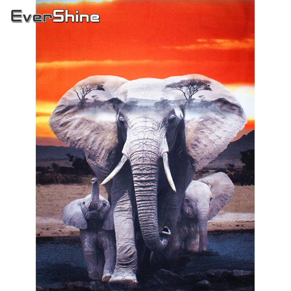 

EverShine Full Square Drill Diamond Embroidery Elephant Kits Diamond Painting Sunset Cross Stitch Mosaic Animal Art Home Decor