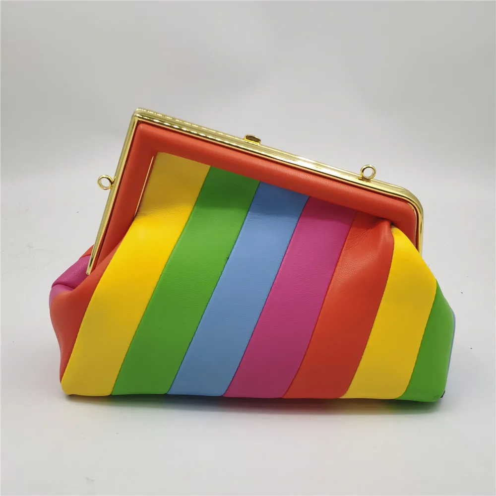 

2022 New Arrival Summer Clamp Rainbow Handbag With Detachable Long Strap Joiniting Colorful Shoulder Bag