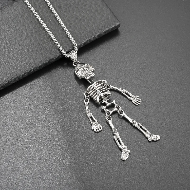 

Skeleton Pendant Stainless Steel Necklace Men's Vintage Silver New Classic Fashion Hip Hop Jewelry Halloween Party Gift