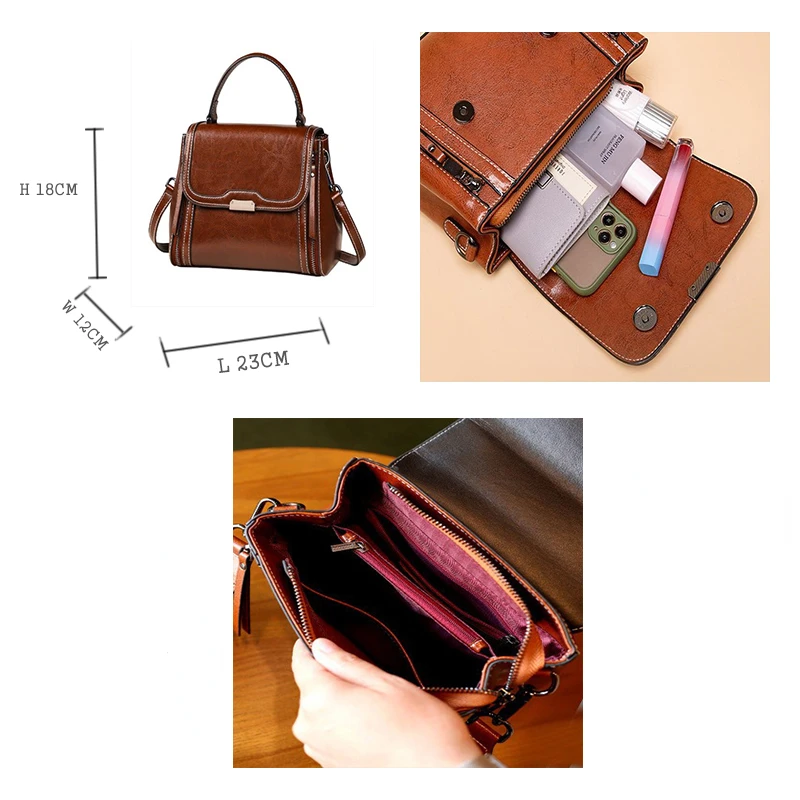 New Luxury Leather Women's Handbag Fashion Versatile Retro Style Shoulder Bag Cowhide Crossbody Women's Bags Small Square Bag