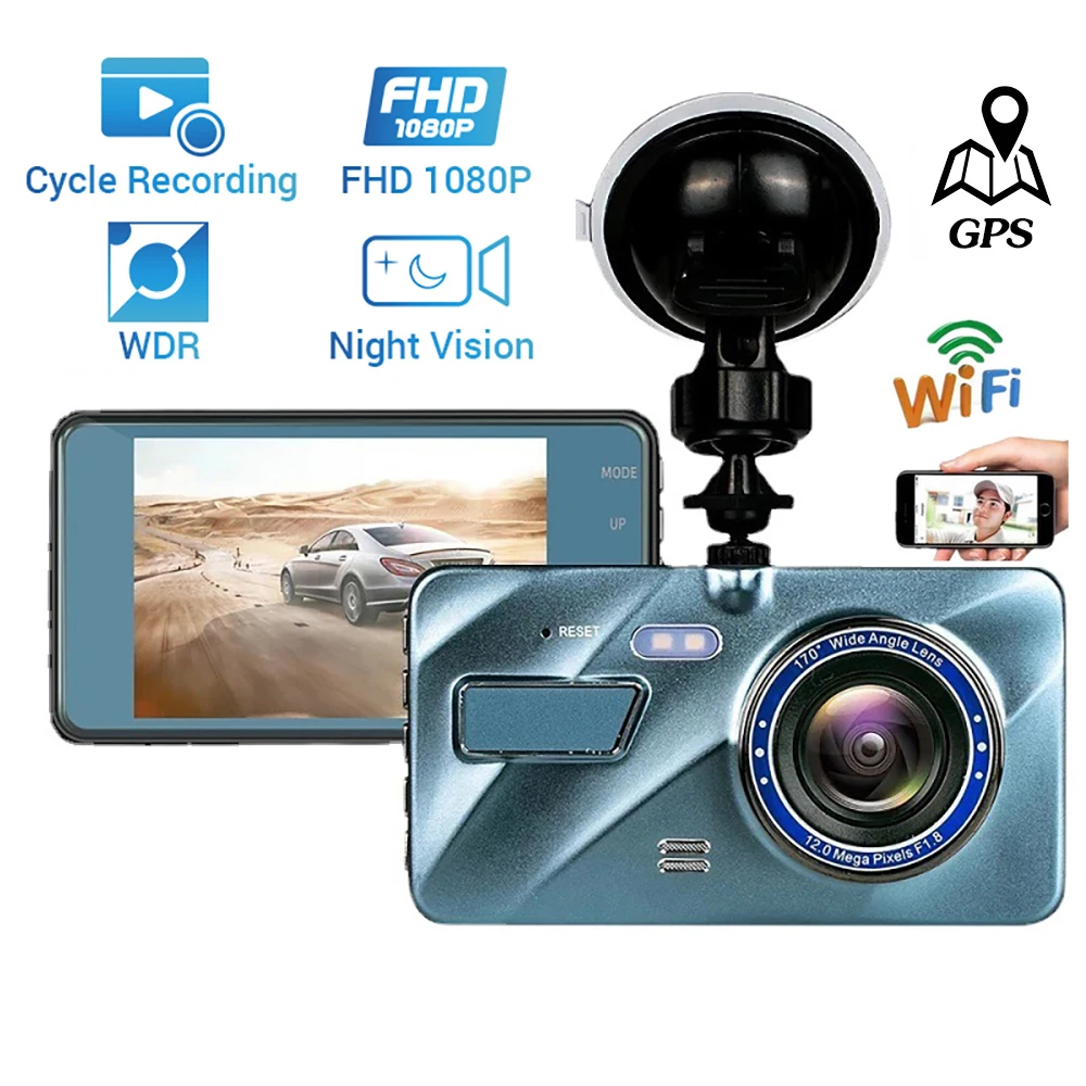 Car DVR WiFi Dash Cam 4.0" Full HD 1080P Rear View Vehicle Camera Video Recorder Night Vision Black Box Dashcam Auto DVRs GPS