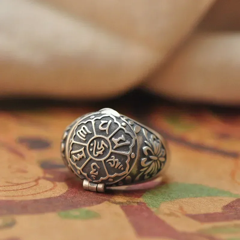 Открытое регулируемое кольцо с мантрой в ретро стиле 6 символов яркий амулет