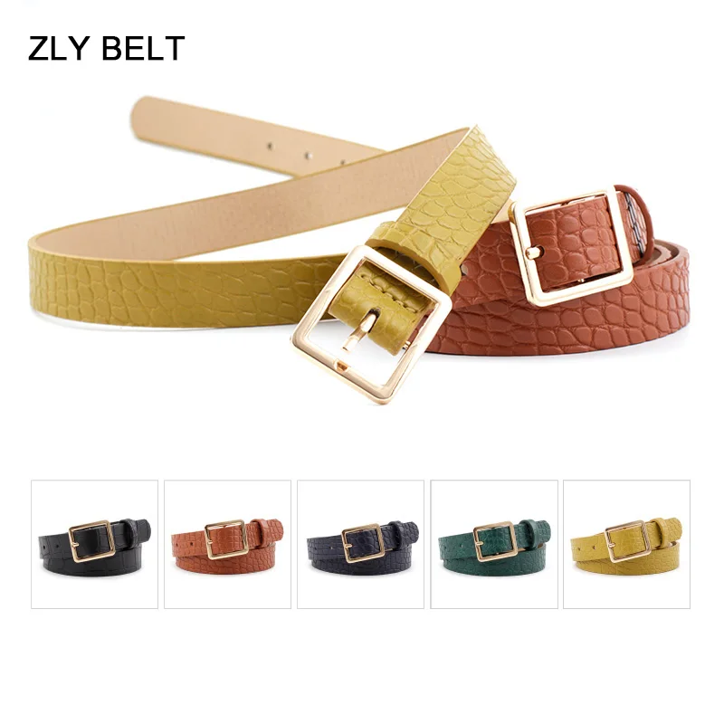 ZLY 2022 New Fashion Crocodile Pattern Belt Women Men Unisex Versatile Jeans Casual Style PU Leather Material Alloy Metal Buckle