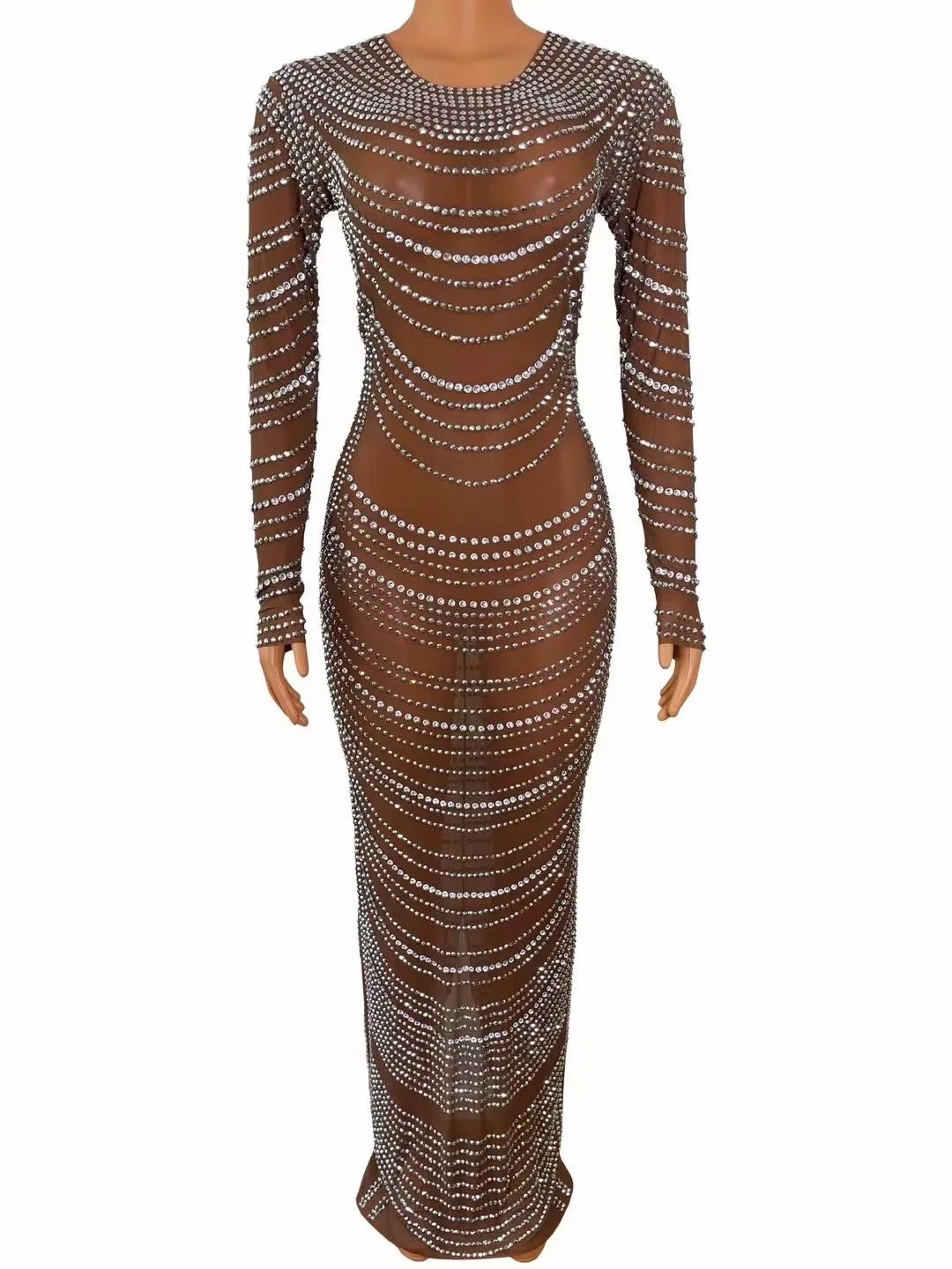 Женское сексуальное длинное Сетчатое платье с длинным рукавом элегантное