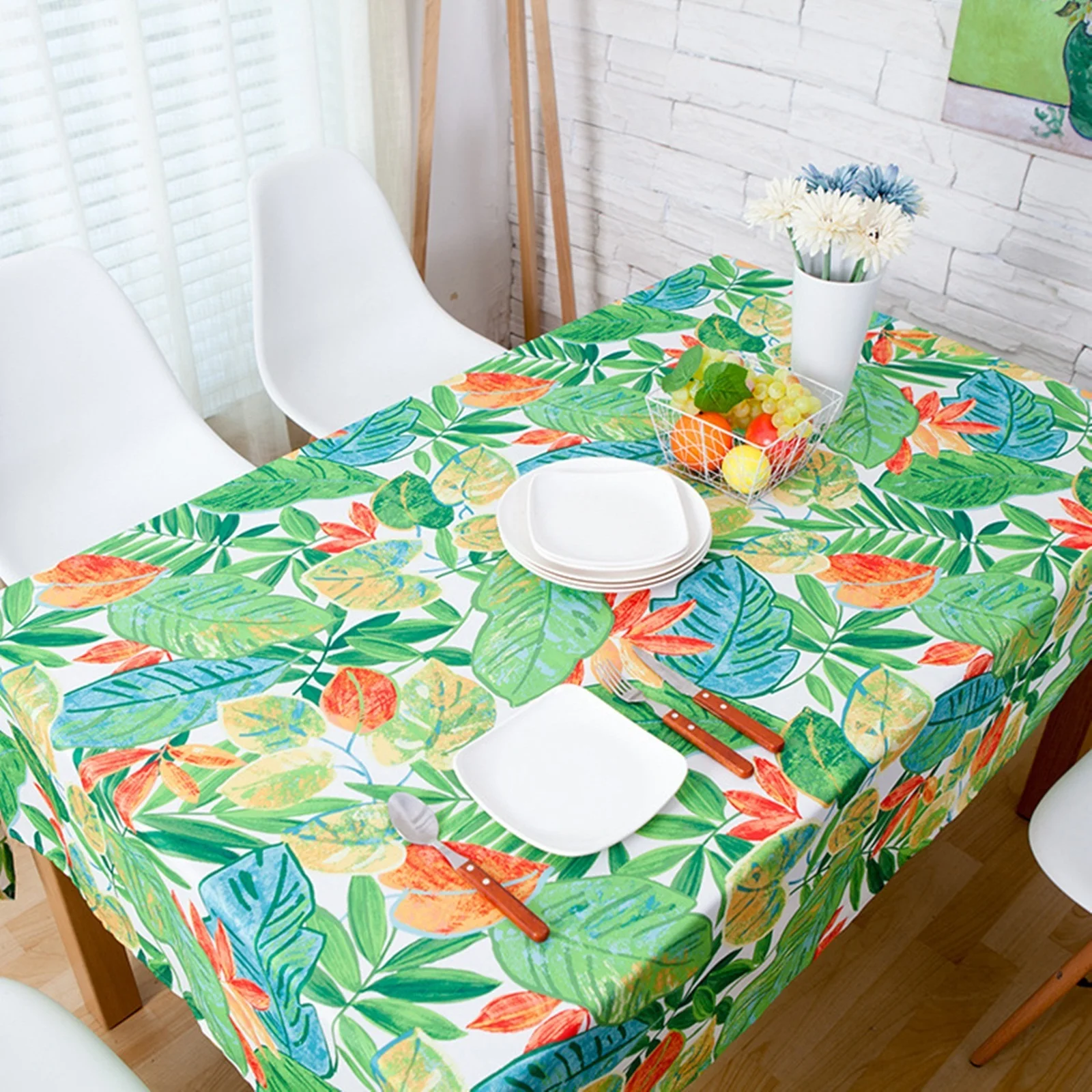 

Polyester Tablecloths, Waterproof Table Covers Green Leaf Green Dining Table Coffee Table Deco