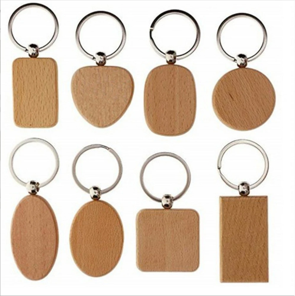 

Wooden Blank Geometric Keychains Sturdy Beech Wood Tag Keyring Engraving Diy Family Friends Couple Gifts Decoration
