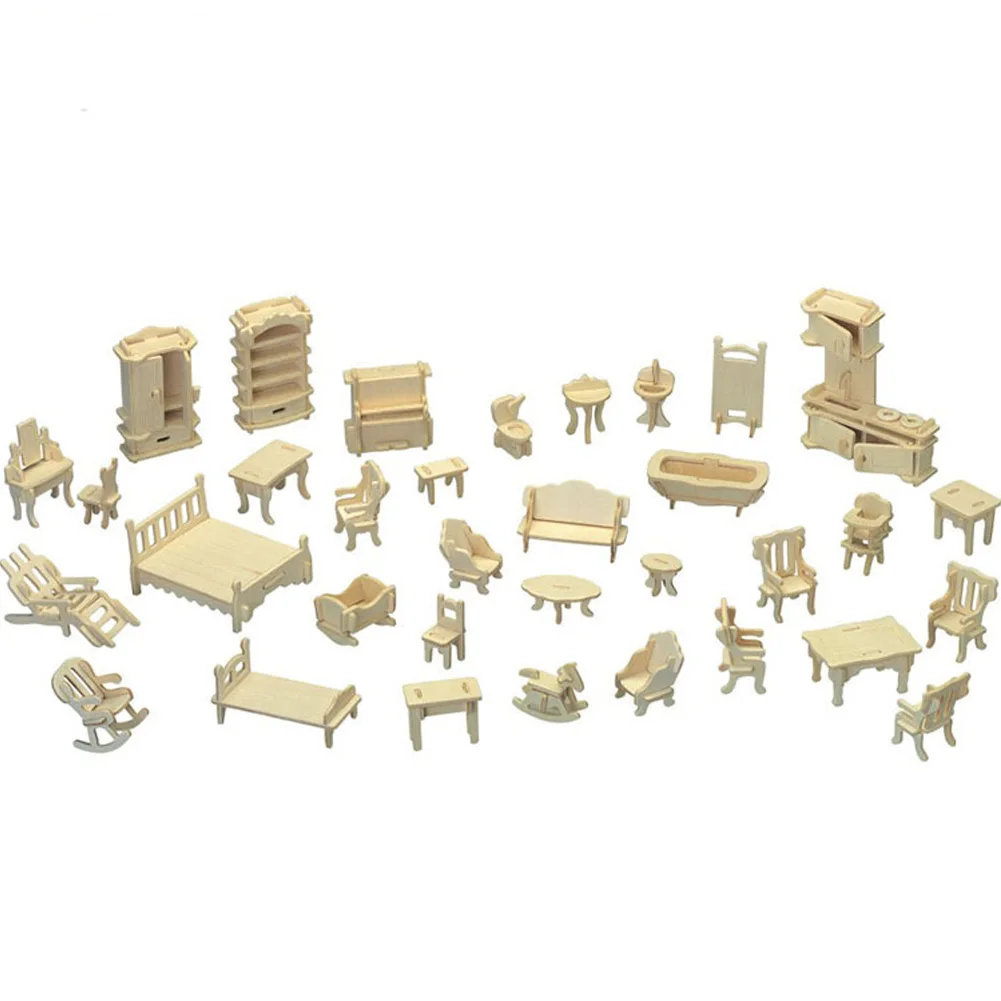 

34 шт./компл. модели кукол, подарки, 3D винтажные игрушки, дом, мини-мебель, «сделай сам», деревянные детские игрушки