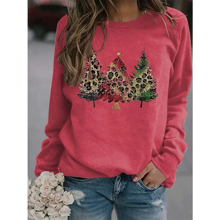 

2022 [New In] Women Casual T Shirt 3D Print Christmas Tree Pattern O-Neck Street Casual Oversized Tops Red