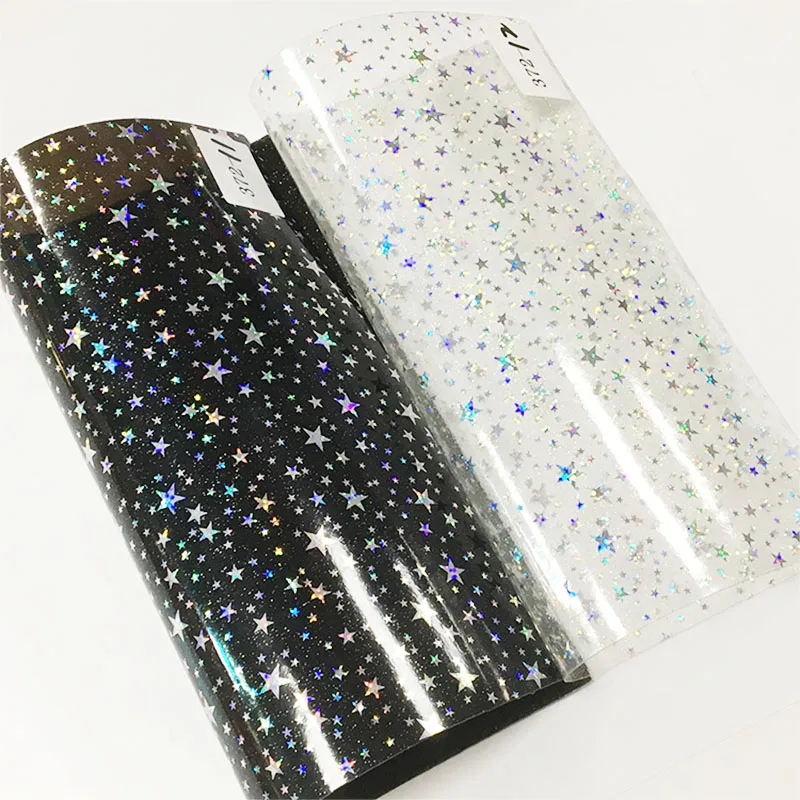 

Shining Star Printed Color PVC Transparent Holographic Faux Leather Sheets for Handbags BookCovers HandBags Keychains DIY Crafts