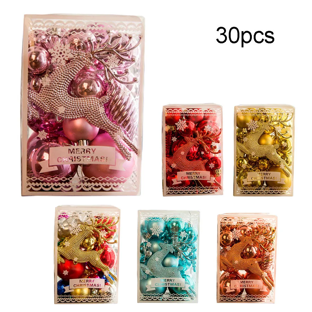 

30Pcs/Box Christmas Ball&Deer Ornaments Xmas Tree Hanging Pendants Christmas Decorations For Home 2023 New Year Gift