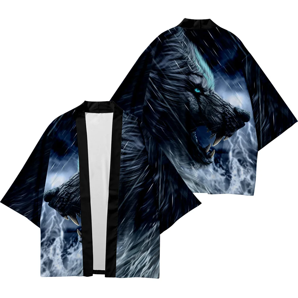 

Kimono Kimetsu No Yaiba Robe Cardigan Men Boy Shirts Plus Size Wolf Print Kimono Beach Japanese Yukata Haori Women's Clothing