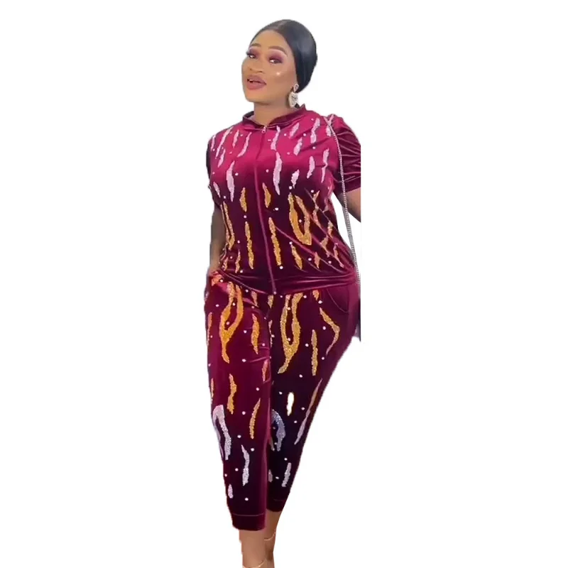 Velvet African Women's Clothing 2023 Spring Autumn Winter Africa Clothing Muslim 2 Piece Set High Quality Fashionable Women
