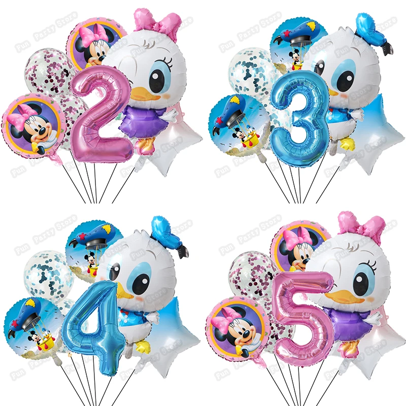 

7Pcs Disney Daisy Donald Duck Theme Balloons Mickey Mouse Kids Birthday Party Decorations Baby Shower Supplies Air Globos
