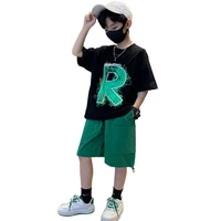 fashion teenage boys clothing sets korean style print t shirt and shorts two piece summer casual cotton outfits kids sport suits