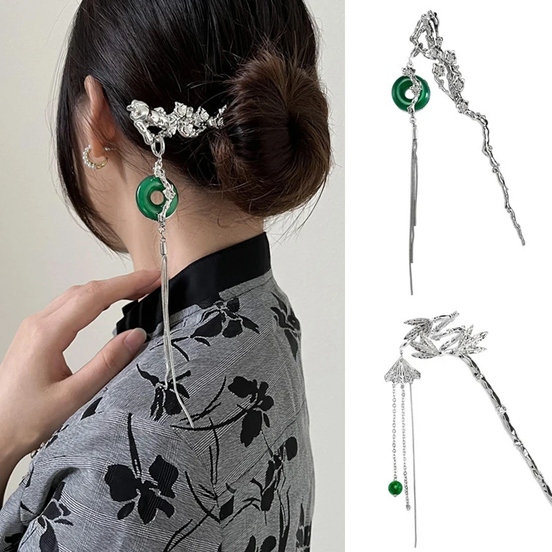

Vintage Chinese Style Hair Sticks Luxury Tassel Rhinestone Metal Punk Headwear Classical Elegant Lady Hair Clip Hair Accessories