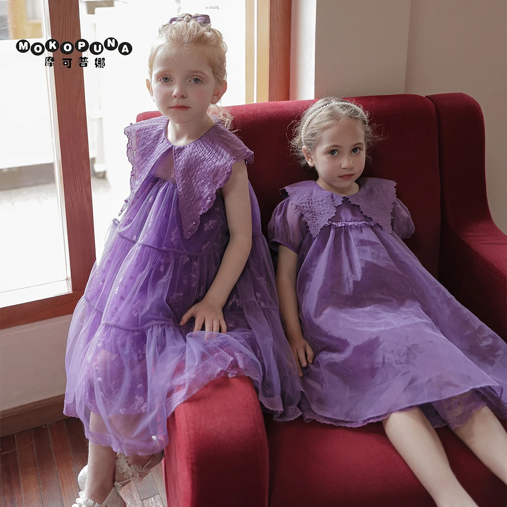 

Рождественское платье MOKOPUNA для девочек 2023, кружевное Сетчатое платье с коротким рукавом и вырезом-бабочкой