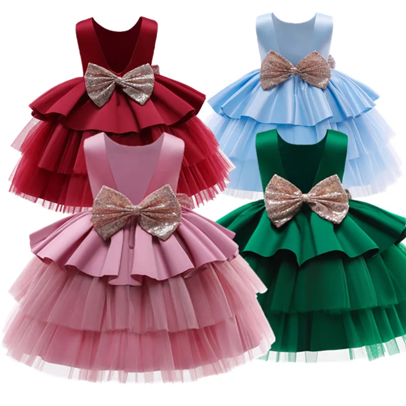 

Princess Dress For Girls Flower Wedding Gown Kids Birthday Party Backless Little Baby Children Tutu Cake Dress Toddler Clothes