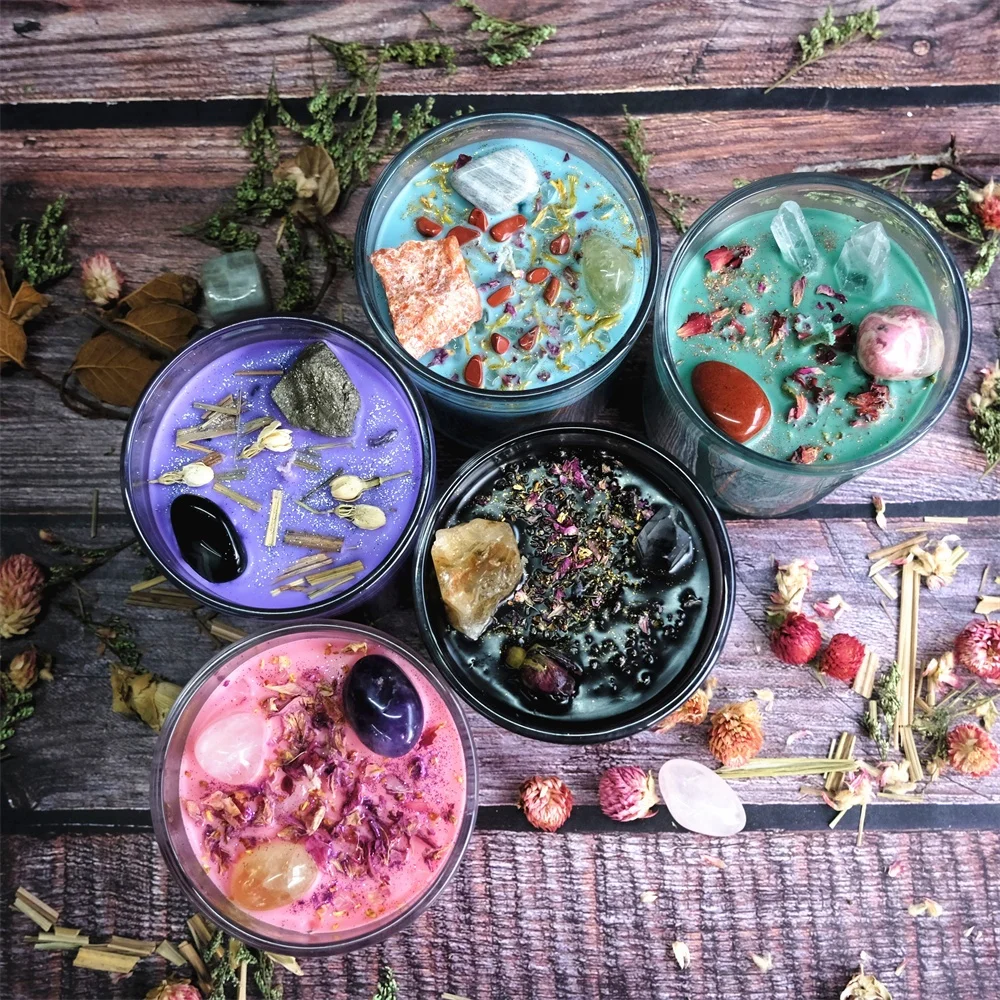 Kabbalah стеклянные красочные свечи с кристаллами и цветами для домашнего декора