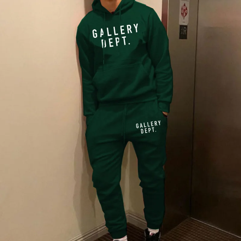

New Men's Autumn/Winter Casual Hooded Sweater Set GALLERY Letter Pants Set Large Sweater Athletic Wear Running Wear