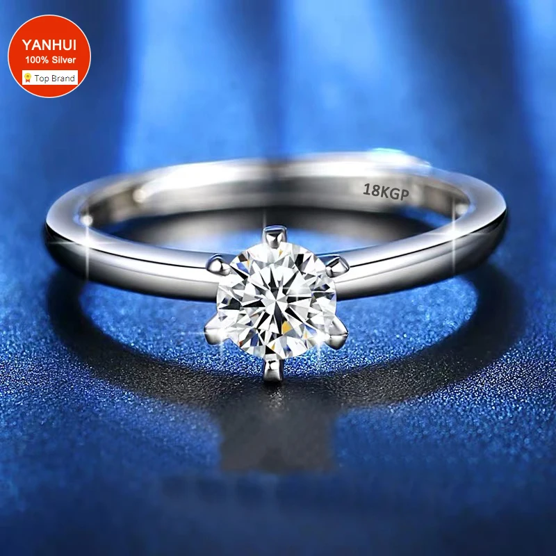 

With Certificate Never Fade 18K White Gold Color Tibetan Silver S925 Wedding Rings For Women Girl Bride Gift Classic Design