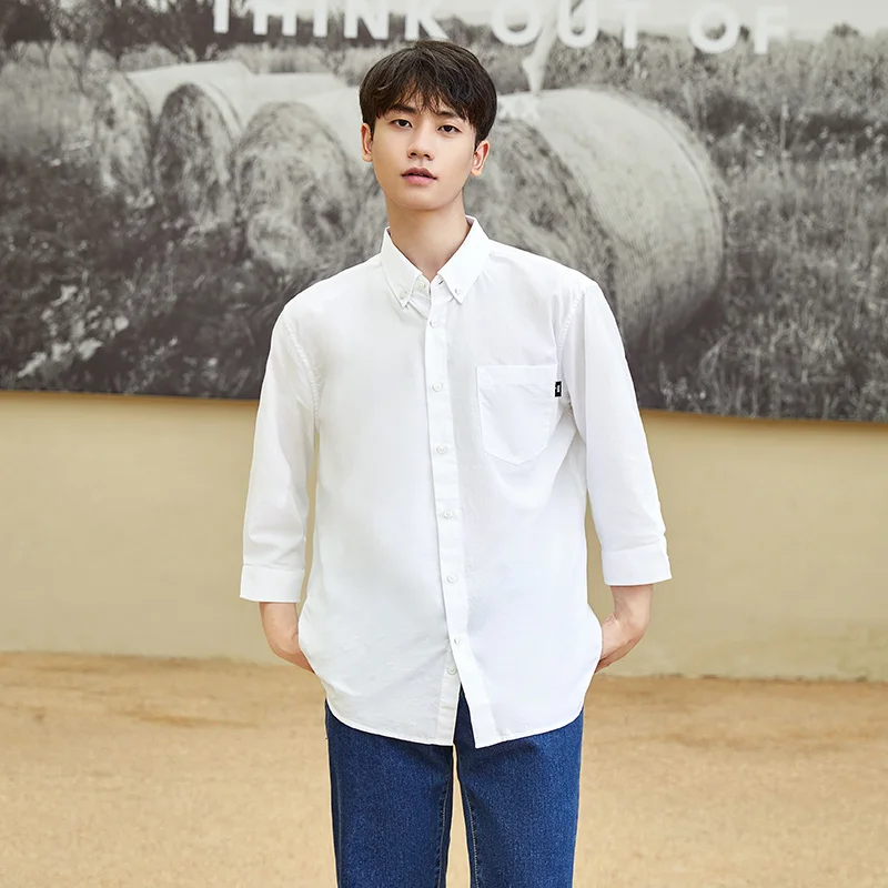 

Рубашка Semir Мужская в полоску, базовая Повседневная Хлопковая сорочка с рукавами средней длины, белая, на осень