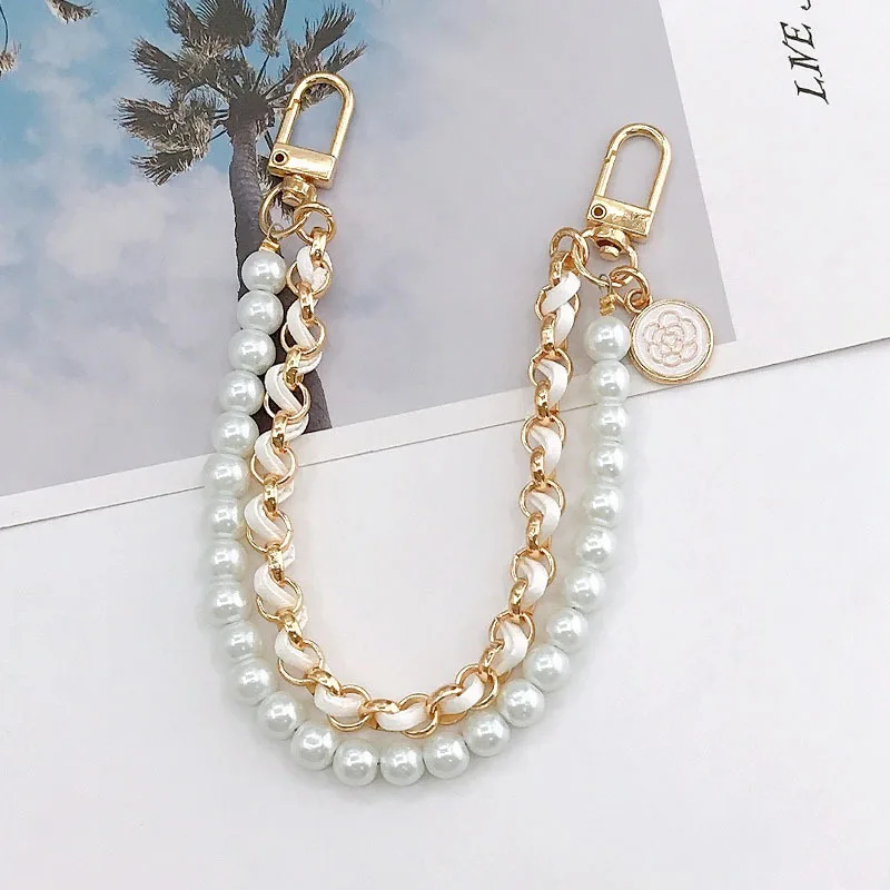 

Double Chain Purse Belt Bag Handle Bag Chain Pearl Accessories For Bag PU Metal Bag Chain Wrist Strap Mobile Phone Lanyard 2022