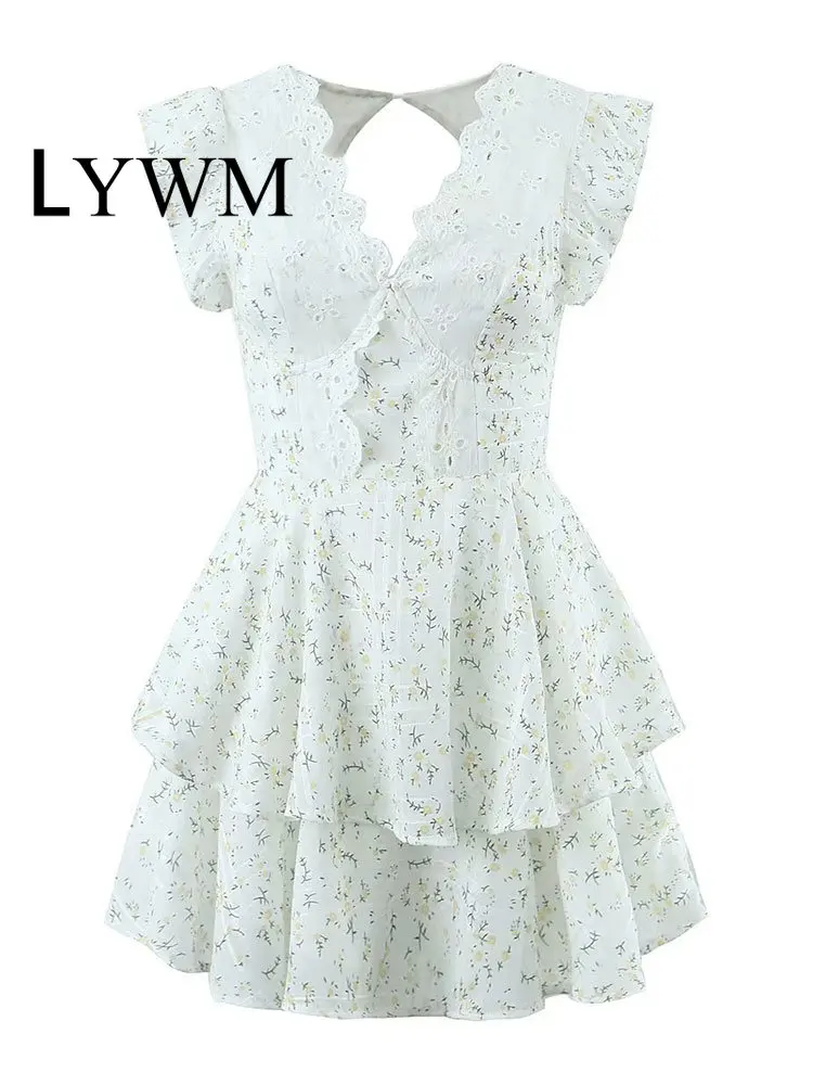 

Женское модное многослойное мини-платье LYWM с вышивкой, кружевное платье V-Necfk с коротким рукавом, женское шикарное винтажное короткое платье