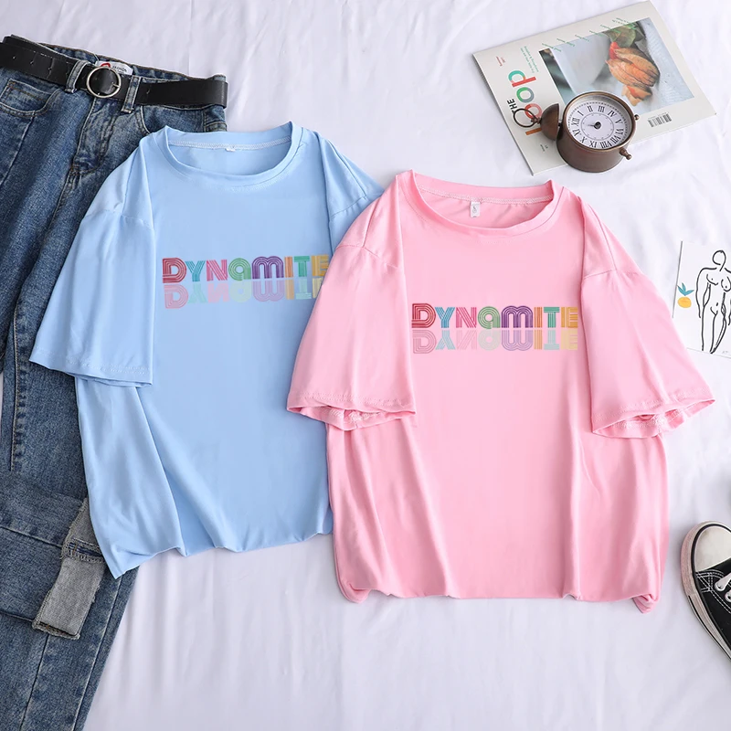 

No. 1 Music Chart 2020 neue album DYNAMIT drucken T-shirt Kpop Koreanische stil kurzarm nette Koreanische casual hip-hop kurzarm