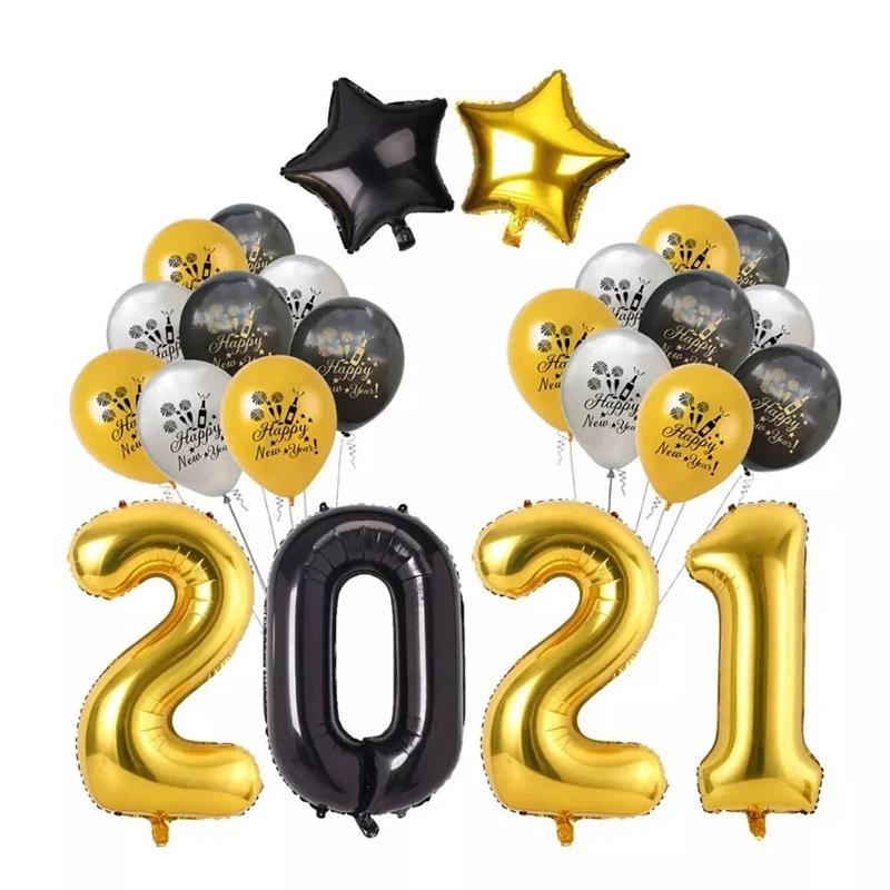 

24Pcs/Set Gold & Black Latex Balloons Happy New Year 2021 Ballon New Year Eve Party Holiday Christmas Party Decoration