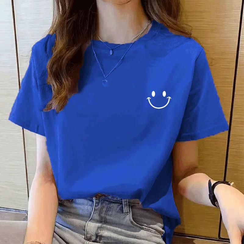 

2022 летние футболки, женская одежда, повседневная Базовая футболка, свободная футболка, женская футболка, Студенческая футболка с круглым вы...