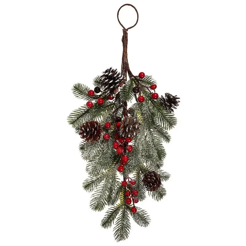 

1pc Christmas Pine Cones Swag Hanging Wall Decoration Front Door Teardrop Swag Red Berries Pendant