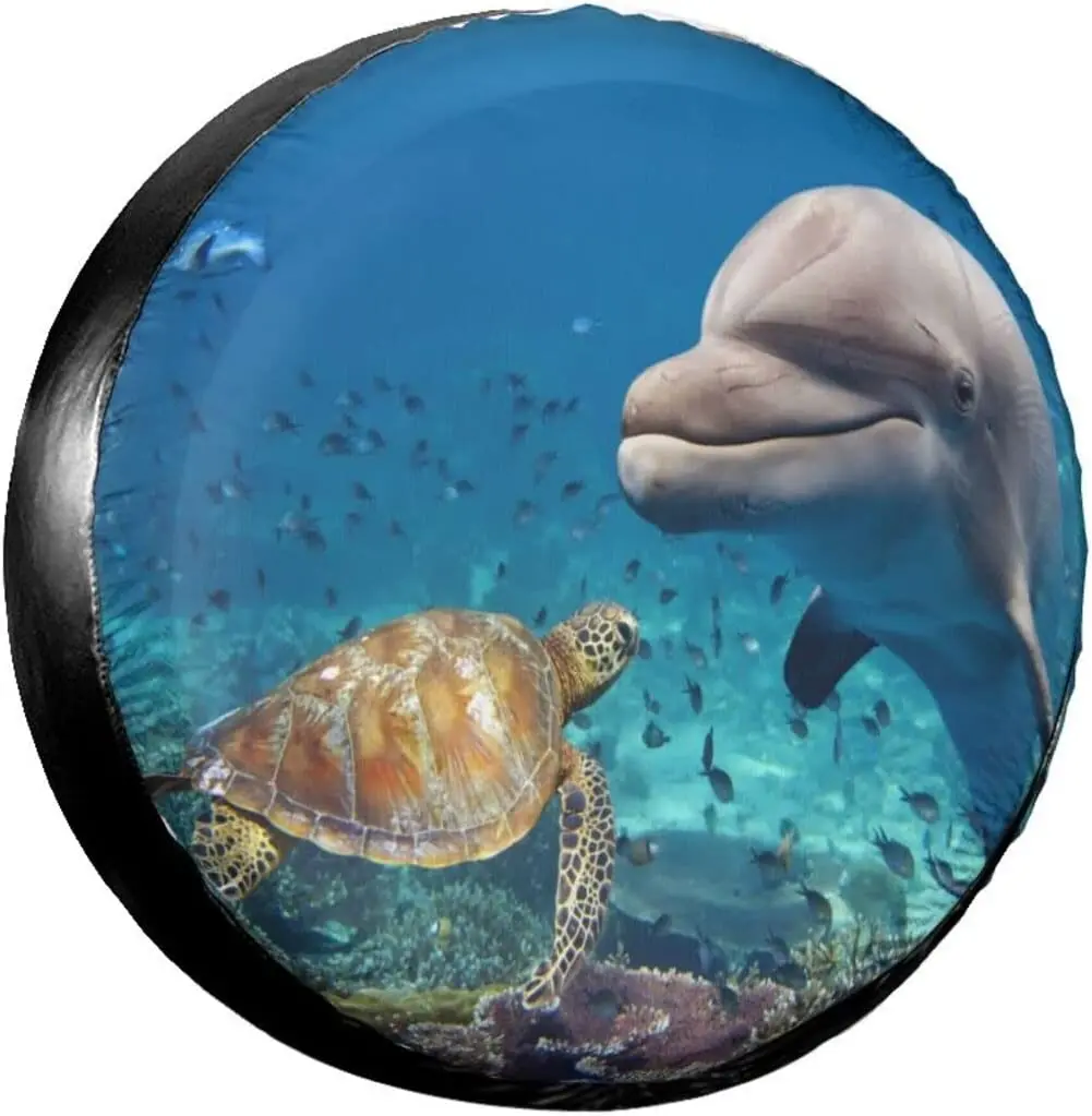 

Ocean Sea Animal Turtle Dolphin Spare Tire Cover Wheel Protectors Waterproof Dust-Proof Uv Sun Wheel Tire Cover Fit for